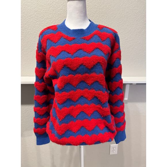 New-Wave Pattern Sweater-Blue & Red-Small - Picture 3 of 4